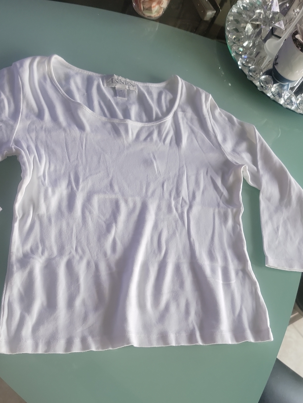 Anne Klein White Scoop Neck Long Sleeve Tee